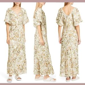 CO Jacquard Floral Print Tiered Puff Sleeve Maxi Dress Sz-L